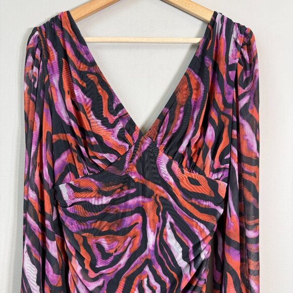 ASOS Zebra Print Plunge Long Sleeve Mini Dress Women's 10 Going Out Party Ruched - Picture 5 of 13